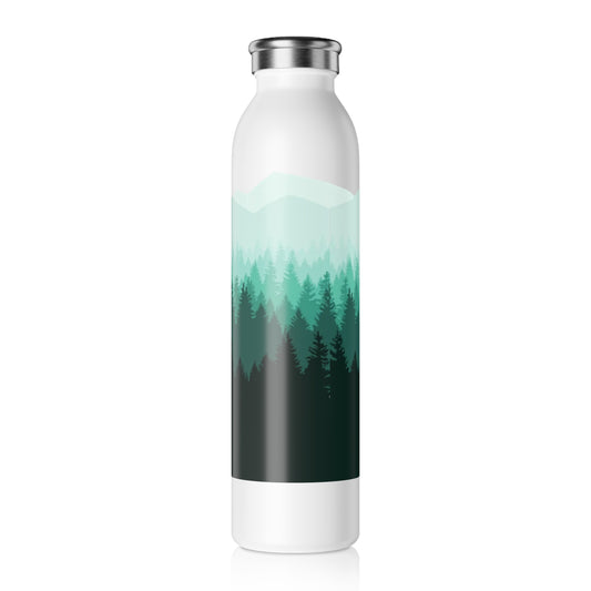 White water bottle with a forest design on a white background