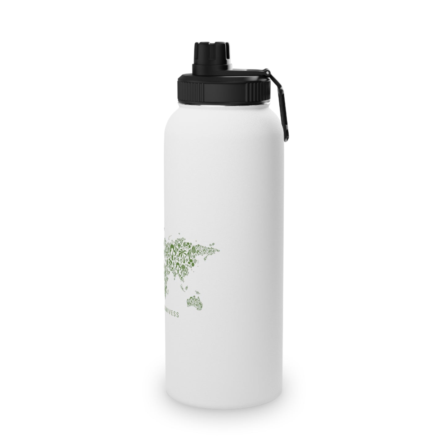 White water bottle with black cap on a white background