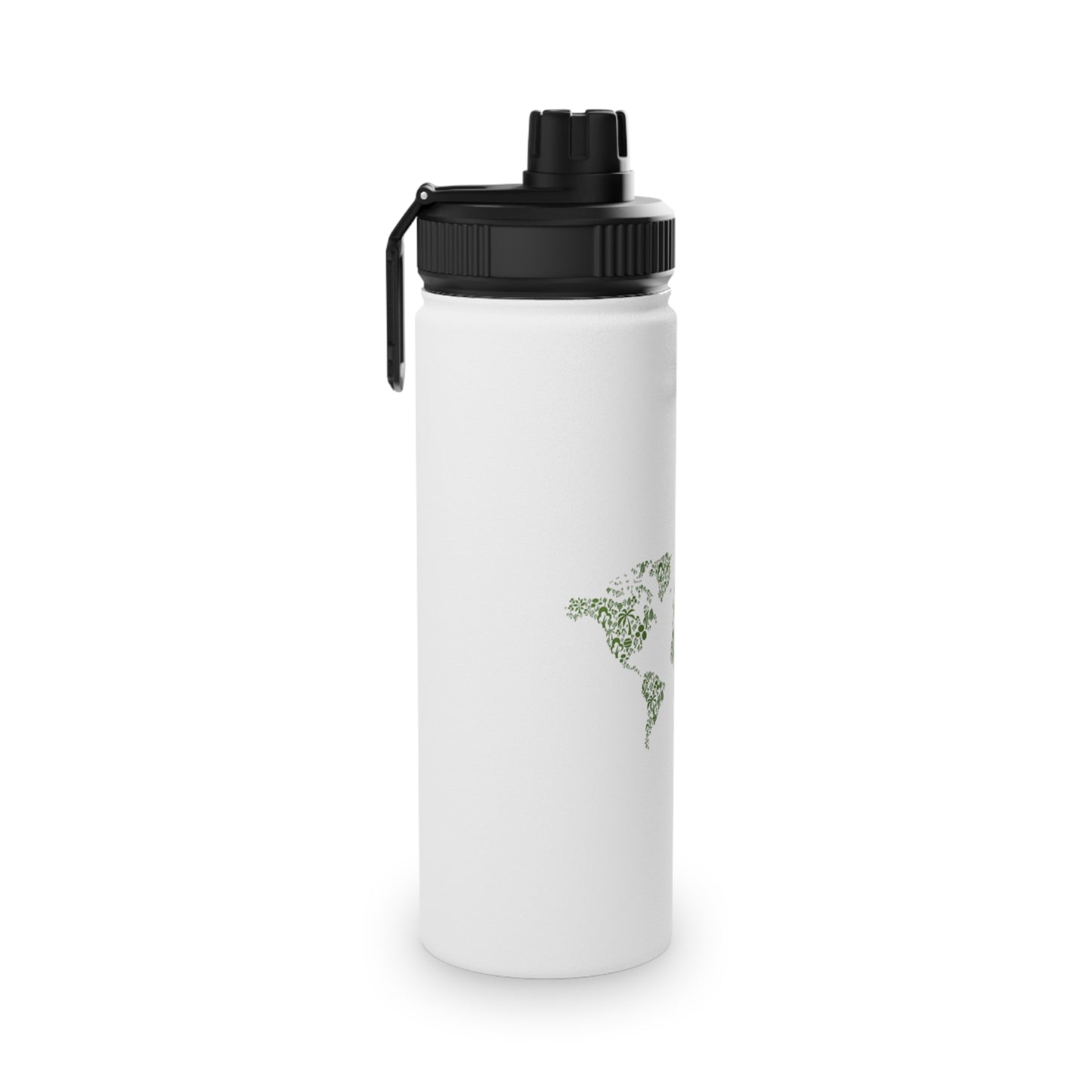 White water bottle with black lid on a white background