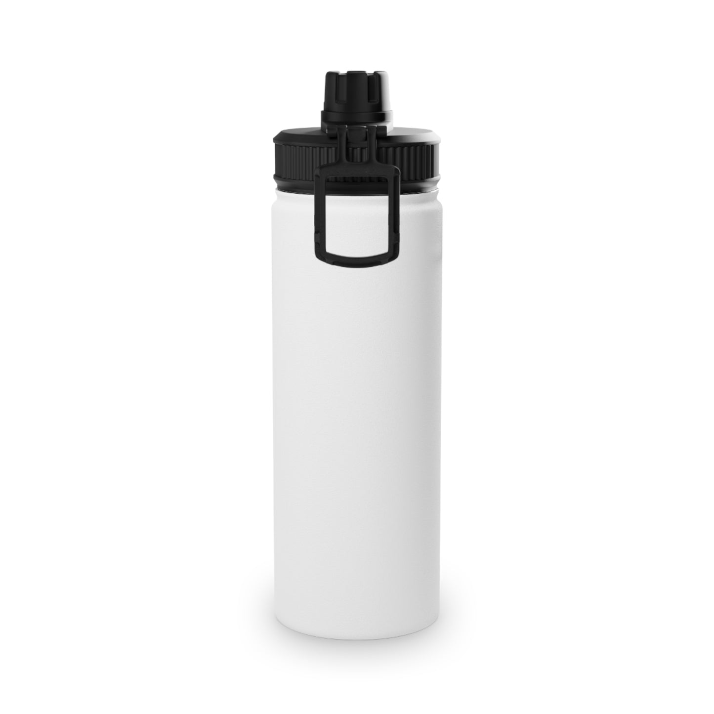 White water bottle with black cap on a white background