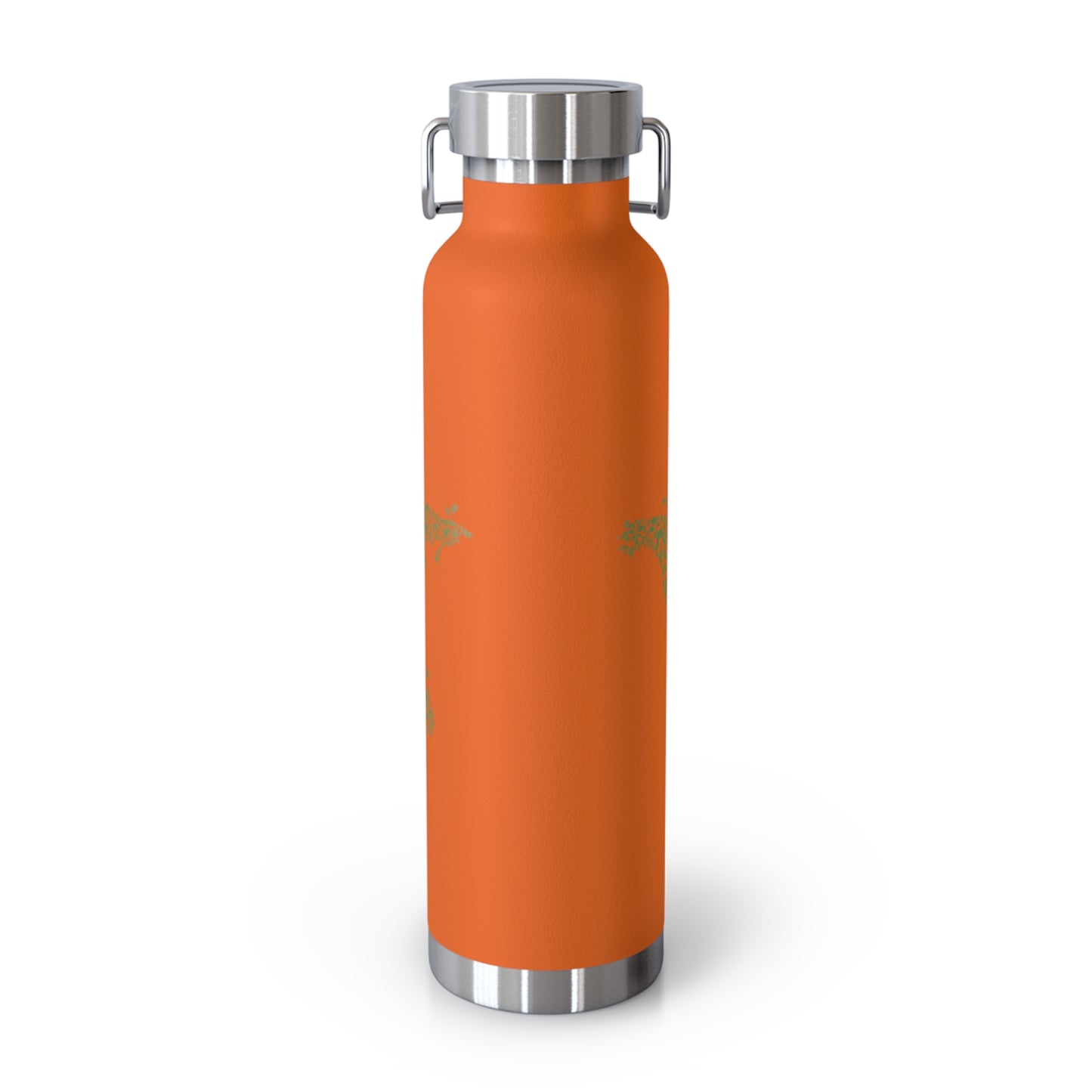 Orange water bottle with silver cap and base on a white background