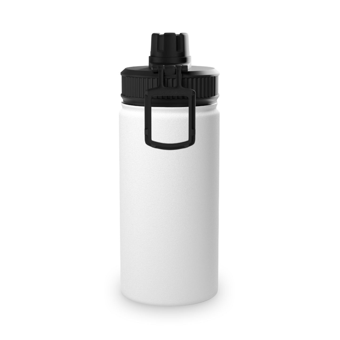 White water bottle with black lid on a white background